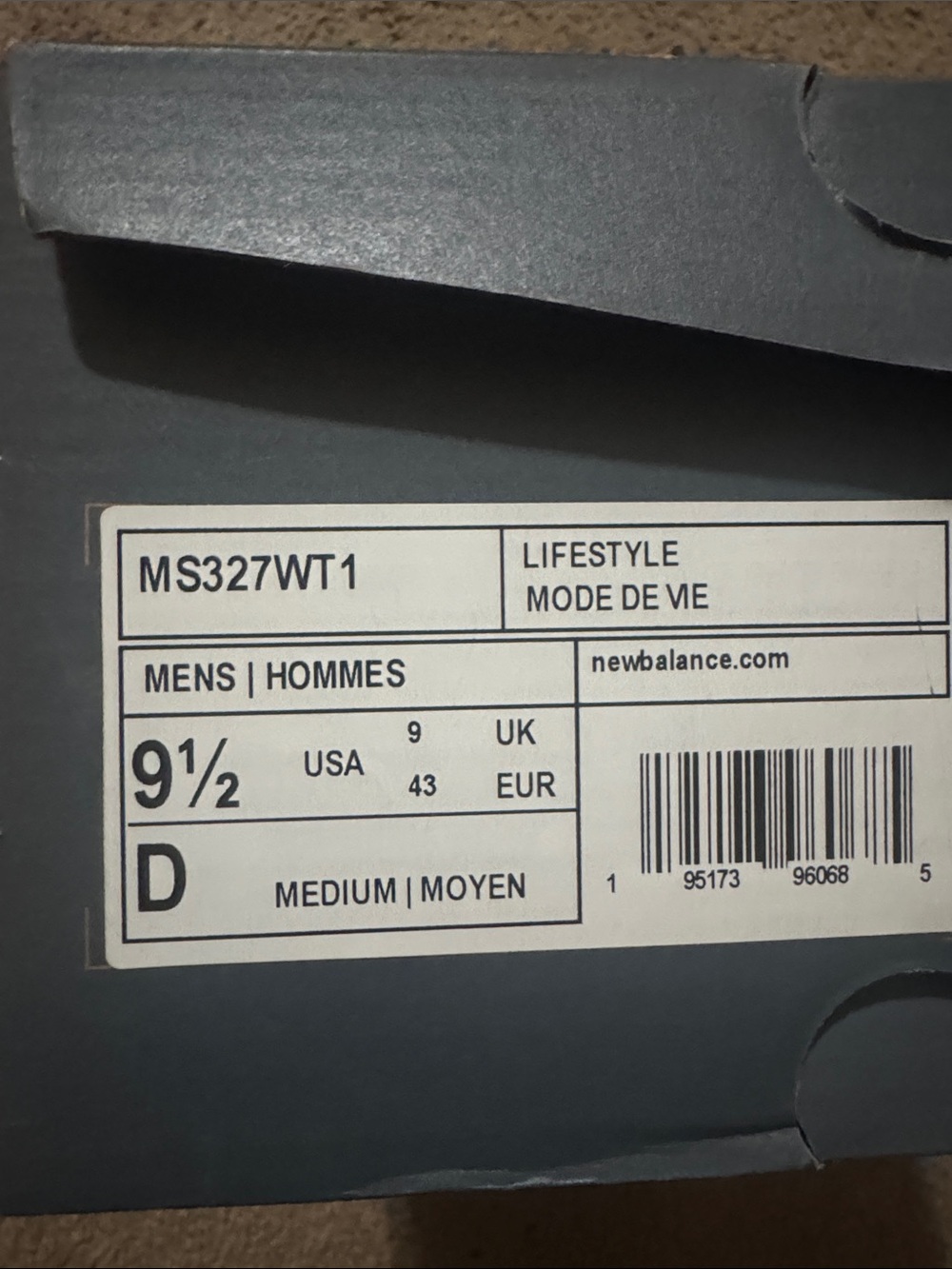 New Balance Gray and White Shoe Box Label
